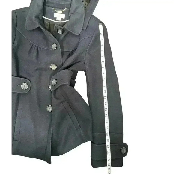 ANN TAYLOR Loft PeaCoat Size 10 Navy Blue Virgin Wool Blend Great Condition - Picture 16 of 16